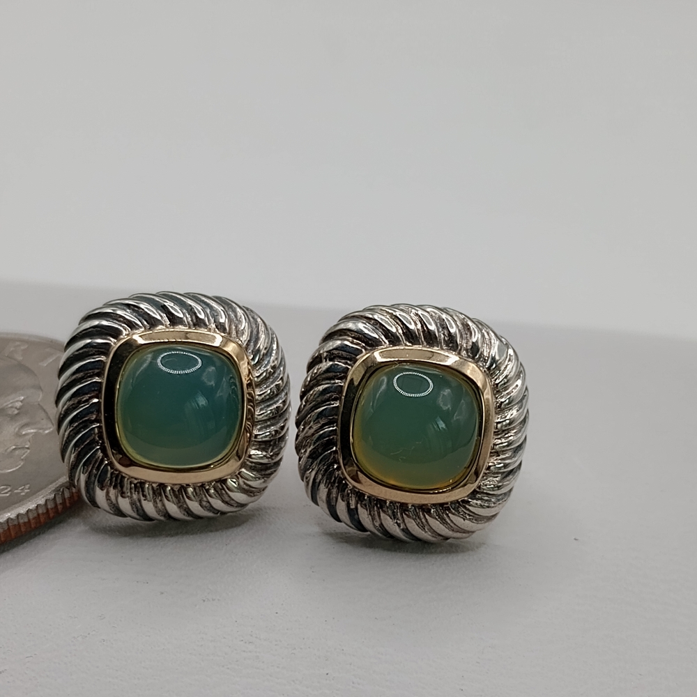 David Yurman Silver and Gold Earrings with Teal Stone